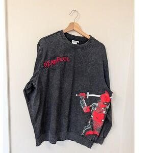 Marvel Deadpool & Wolverine Acid Wash Crewneck Sweatshirt Charcoal Mens L